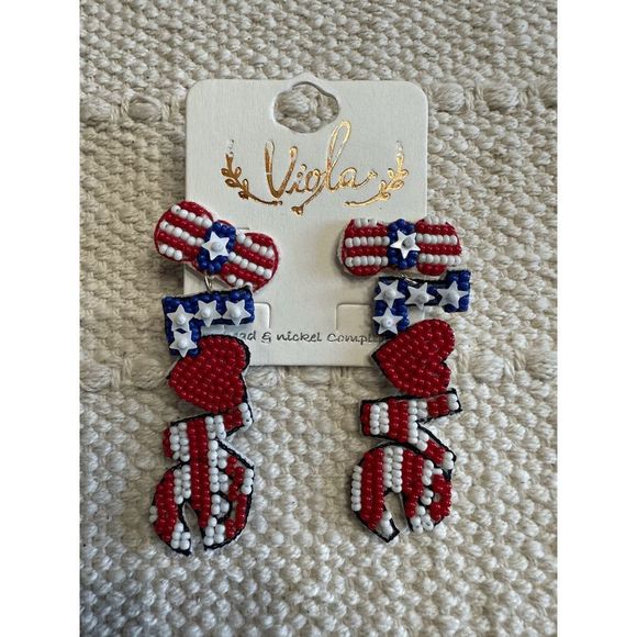 PATRIOTIC 'LOVE' SEED BEAD EARRINGS - Picture 2 of 3